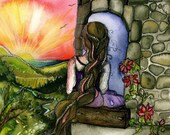 Rapunzel 5x7 watercolor children's playroom nursery wall art Fairy tale Print