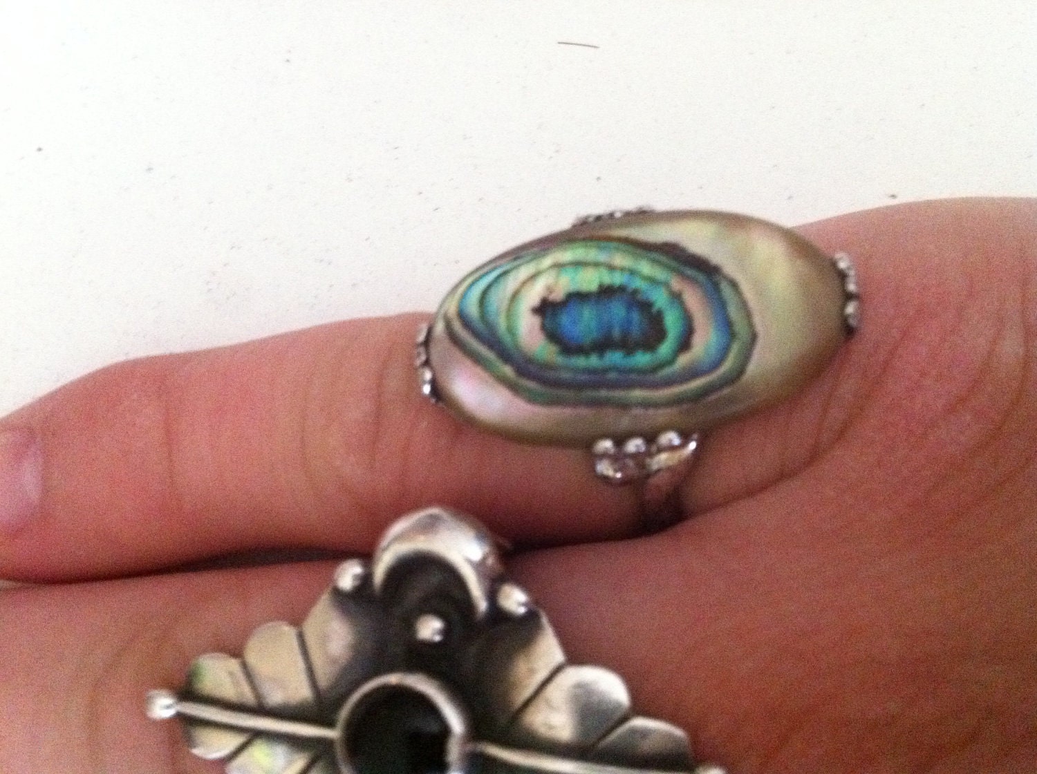 Vintage Sterling Silver Abalone Shell Ring SIZE 5.75