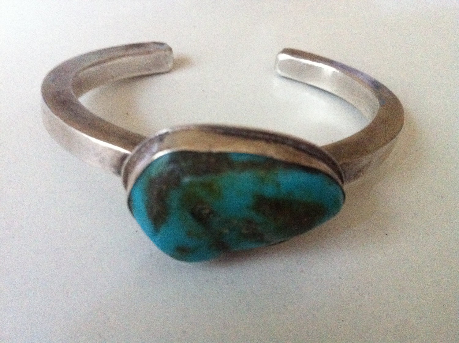 Vintage Native American Sterling Silver Cuff Bracelet with Huge Turquoise Stone