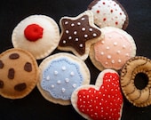 One Dozen - Assorted Handstitched Toy Felt Cookies made out of Eco Friendly Post Consumer felt