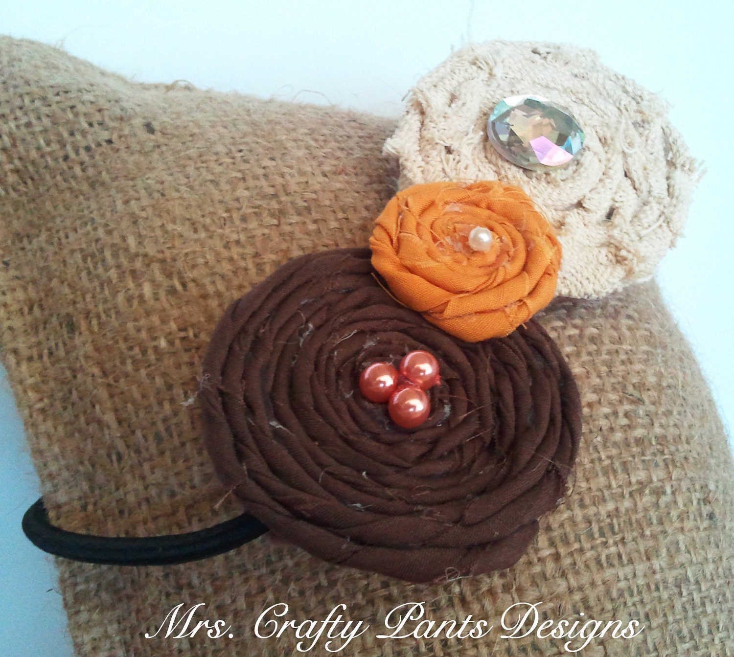 Fall Fabric Flower Headband Rosette Trio