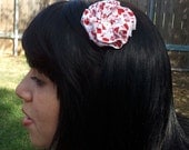 Fabric Flower Headband, Red and White Ruffled