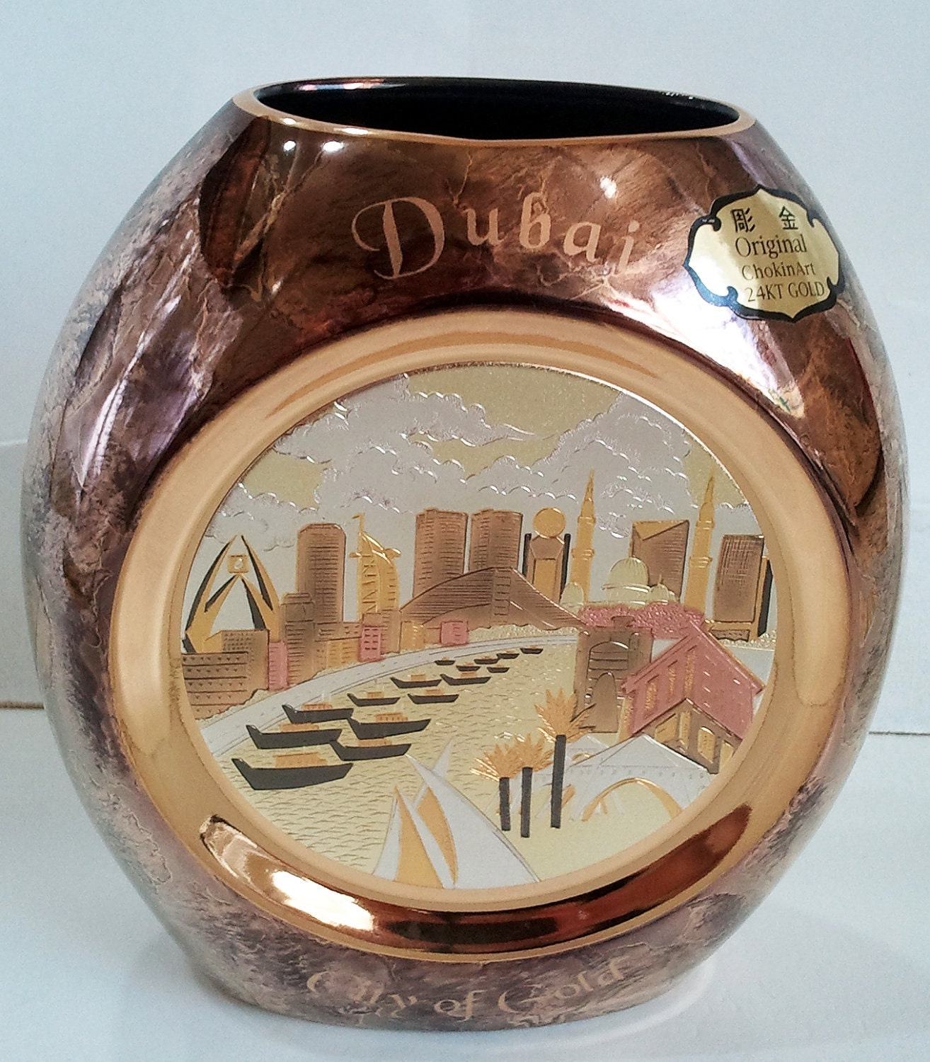 Items similar to 24K Gold Chokin Vase, NIB, Dubai City of Gold on Etsy