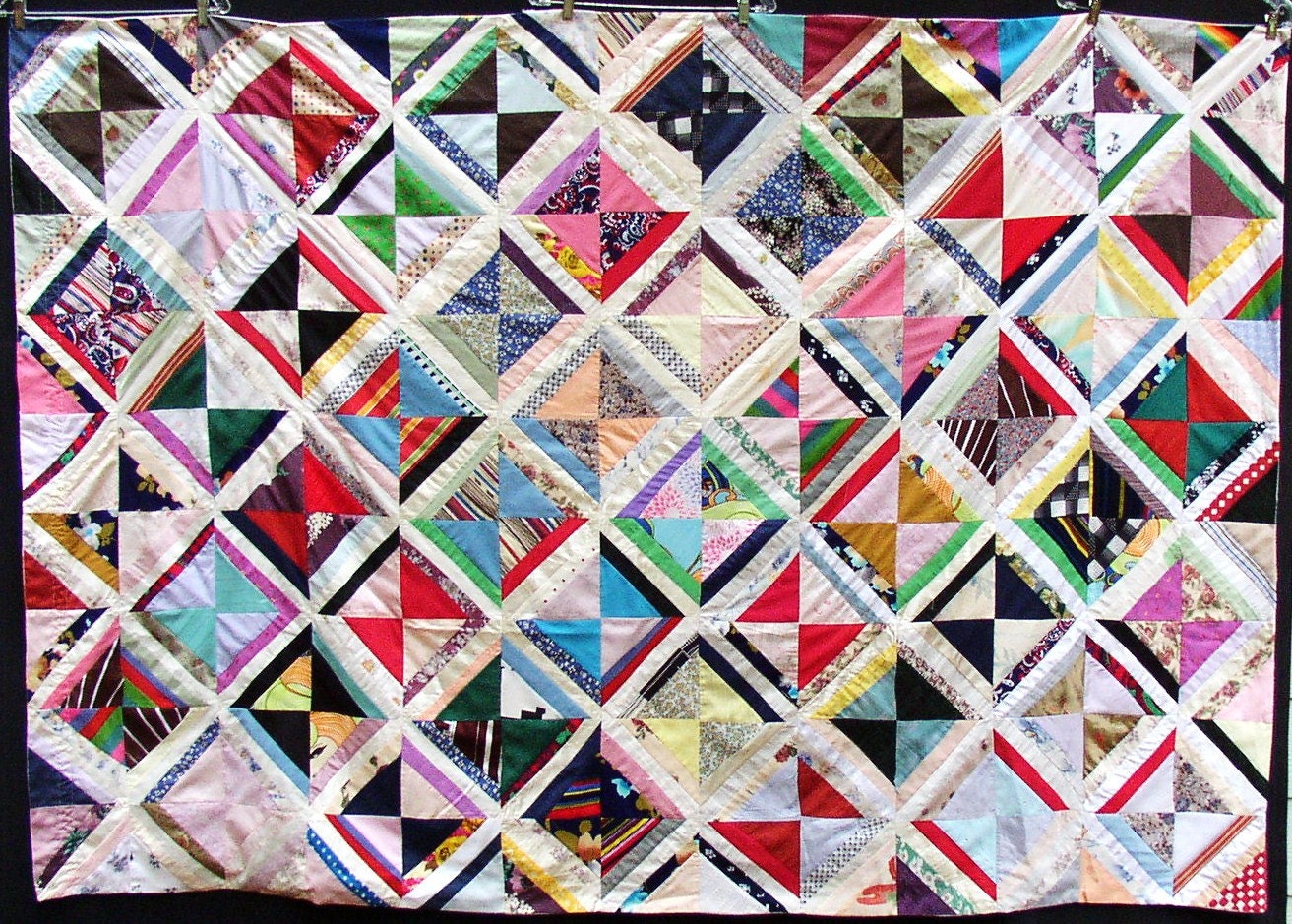 VINTAGE STRIP QUILT, modern, colorful, homemade, polyester eye popper