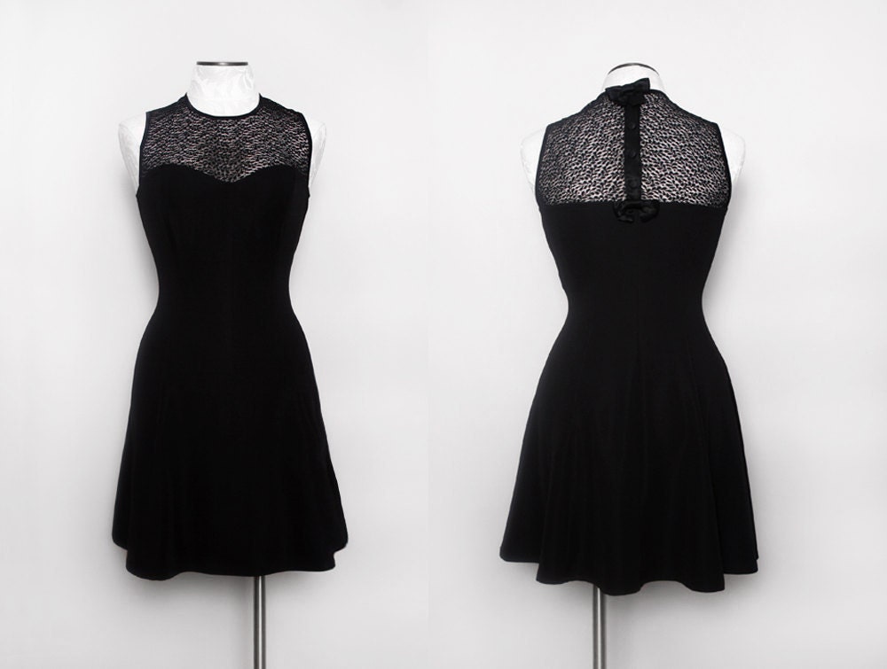 Sheer Bust Sweetheart Little Black Cocktail Party Dress Size Small Medium 1980s Vintage