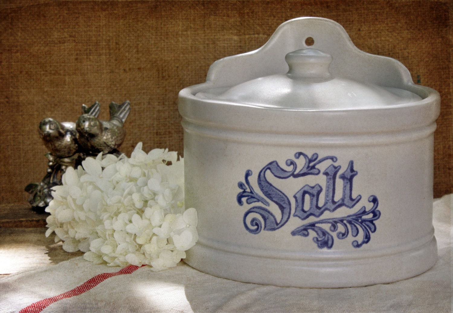 Items similar to Vintage Ceramic Salt Box Blue and Gray by Pfaltzgraff