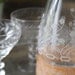 Vintage French Etched Bottle with flowers and tangerine stripe detail