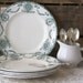 Antique French Faience Plates Set of 5 - Floral Teal Transferware Terre de Fer by Longwy - circa 1890's