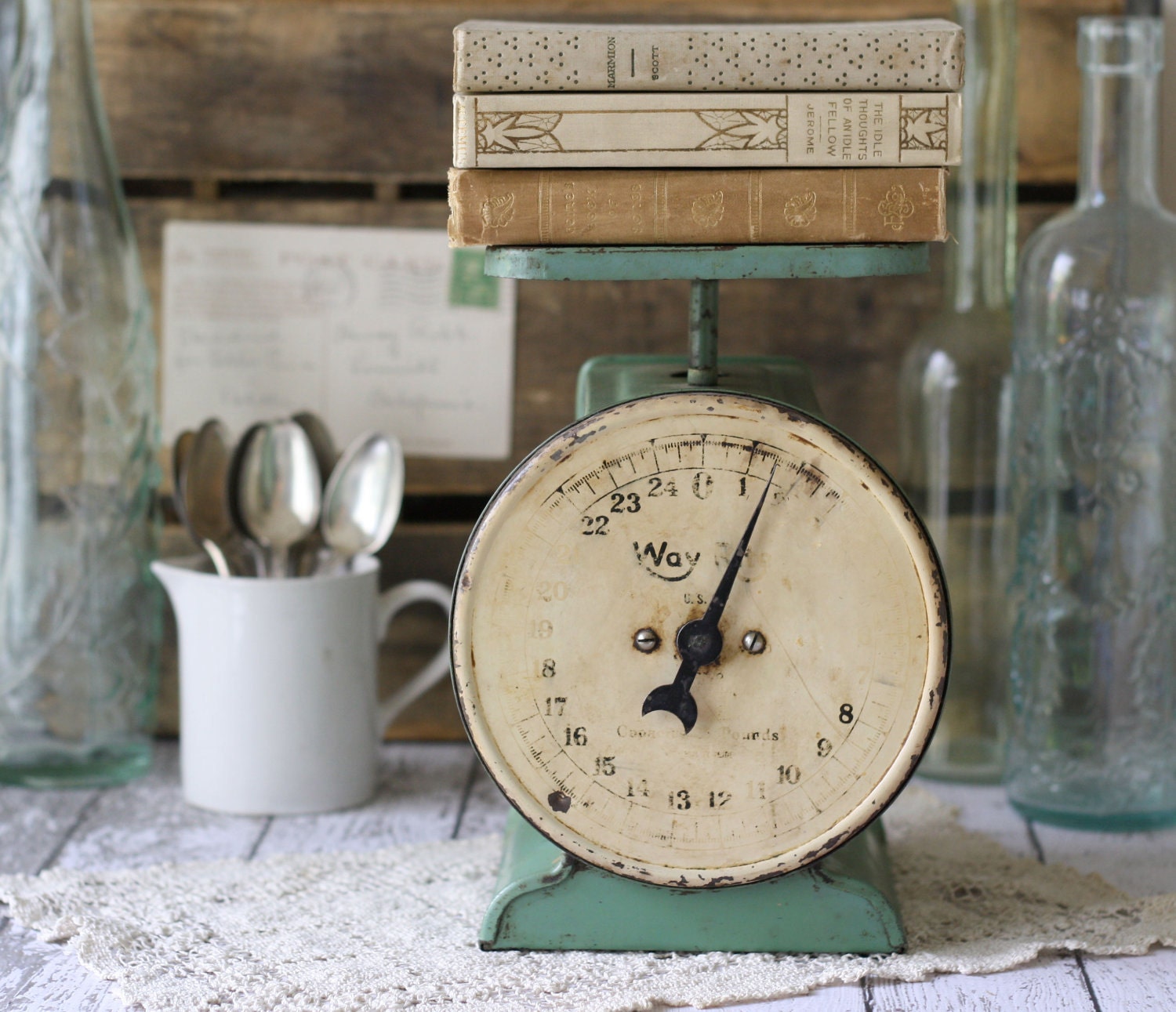 Vintage Rite Way Green/Teal Kitchen Scale - circa 1930's