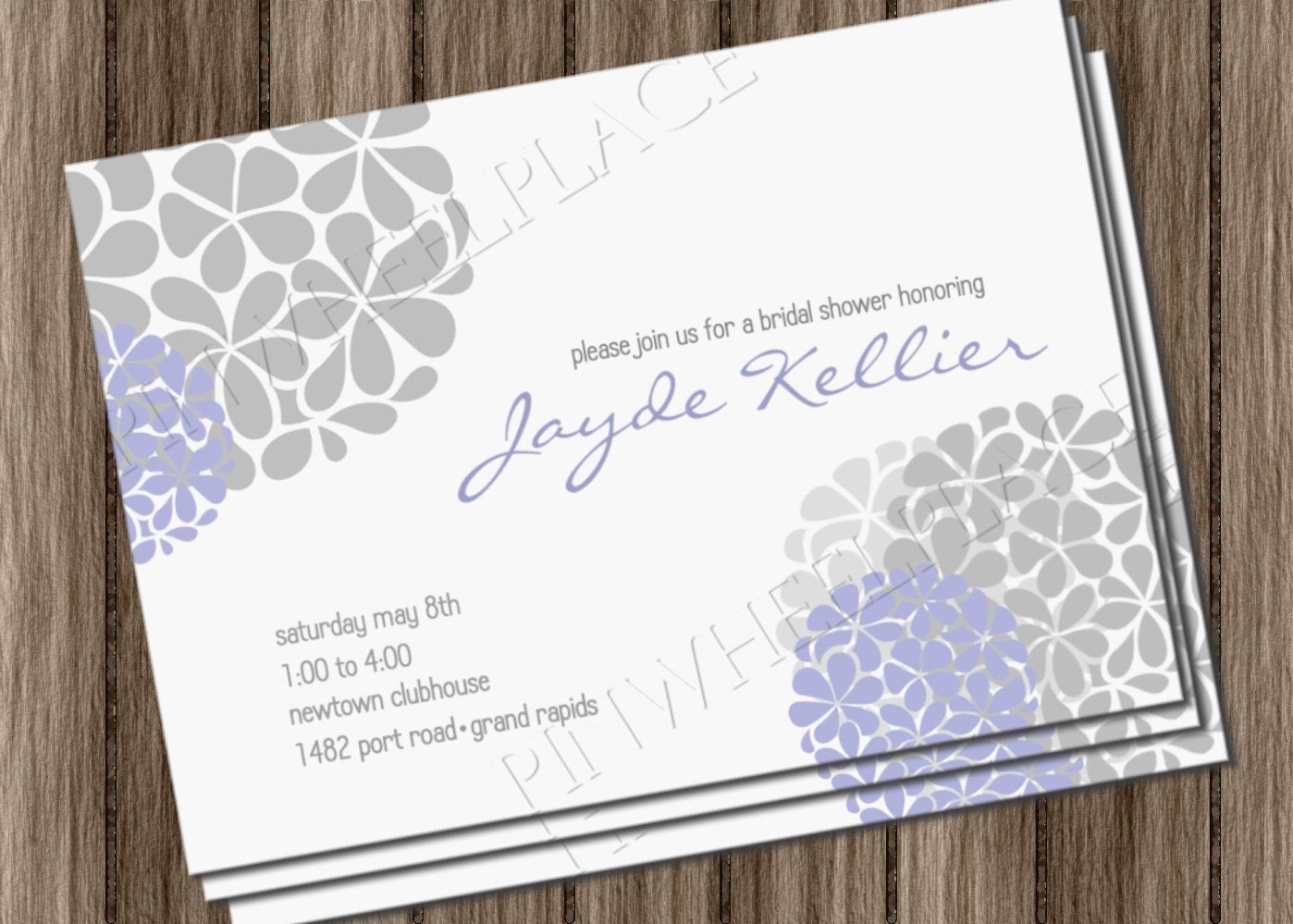 Bridal shower invitation Printable wedding shower baby shower birthday invite lavender purple with mums hydrangea 4x6 or 5x7
