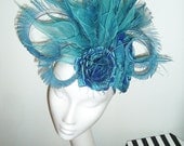 Turquoise Blue Fascinator with Silk Roses and Silk organza Lily's