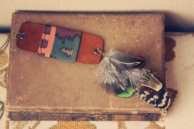 fionna. a suede and feather ikat necklace.