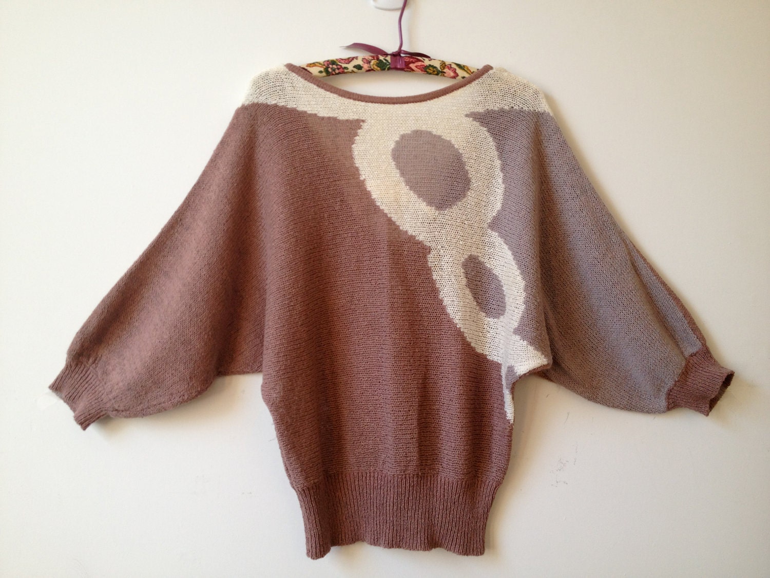 vintage neutral intarsia knit sweater with open back m