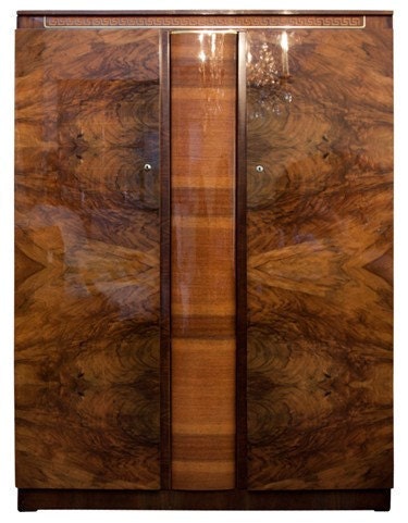 Classic 30's Greek Key Polished Walnut Armoire
