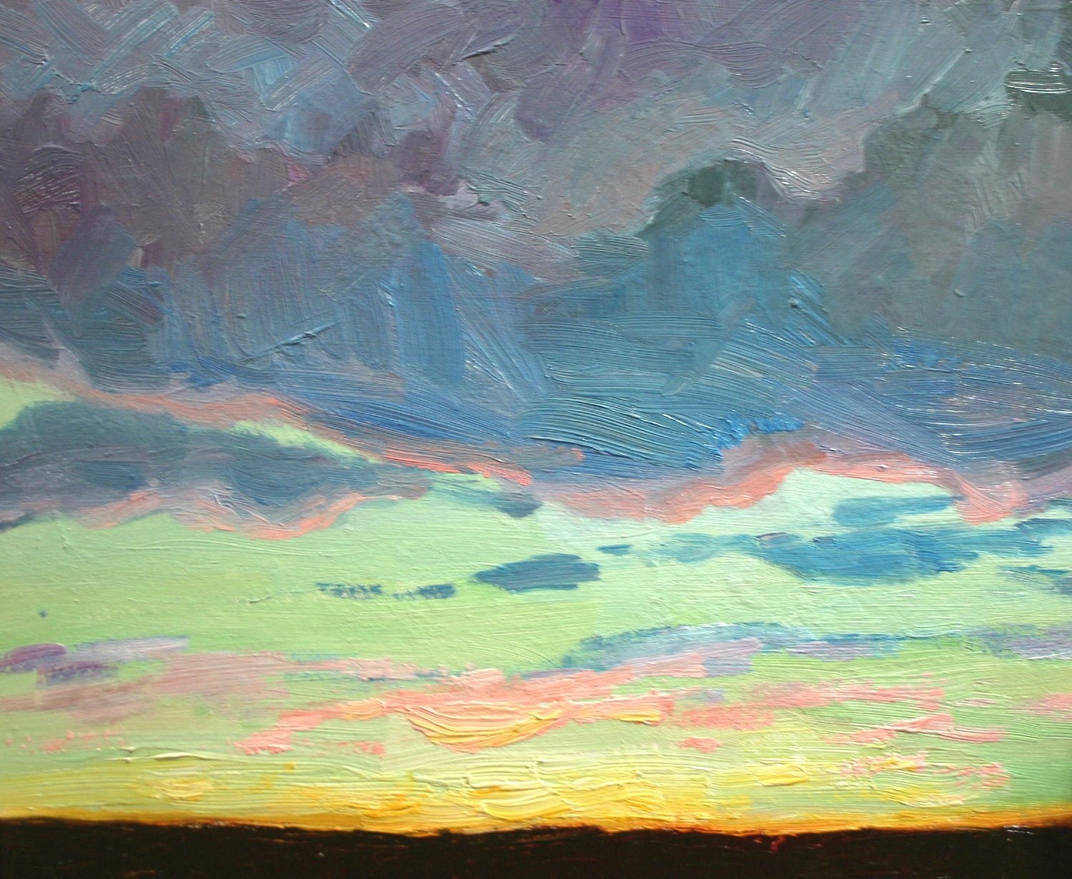 Impressionistic Sunset painting "Green and Lavender"
