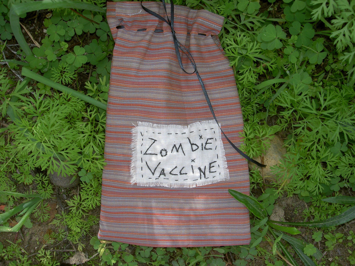 Zombie Vaccine Gift Bag in Retro 70's Stripes -Apocalypse, Day of the Dead, Living Dead
