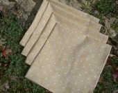Set of 4 Coastal Beach Sand and White Polka Dot Cotton Cloth Kitchen Dinner Napkins