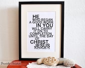 Philippians 1:6. He who began. 8x10in. DIY. Printable Christian Poster. Bible Verse.