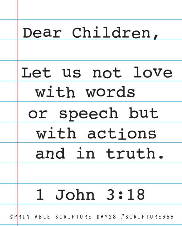1 John 3:18. DIY. Printable Christian Poster. PDF. 8x10. Love With Actions. Bible Verse.
