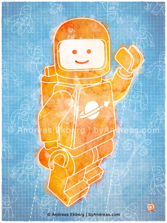 16x20" Hello Spaceboy in Orange on Blue (Poster)