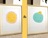 Ms. Sun & Mr. Moon - 2 modern design prints 13x19