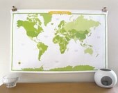 World Map Fabric - modern design print - fat quarter - green