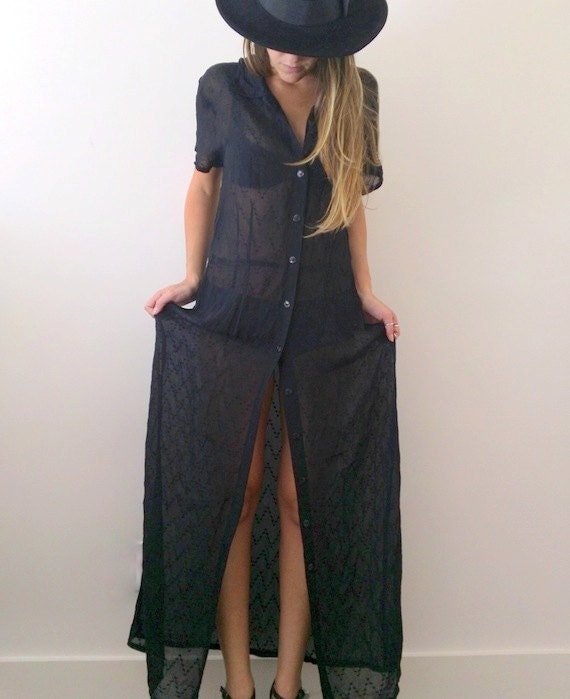 Sheer Black Maxi Dress // Long Sheer Duster by JACKNBOOTS