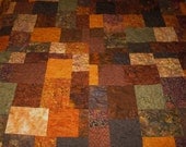 Twin Size Gorgeous Batik Fall Color Quilt 65" Square
