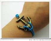 Adjustable Vintage Anchor Bracelet  With Blue Ropes Cuff  Bracelet  Vintage bracelet  Jewelry Bangle cuff bracelet  unisex bracelet  553S1
