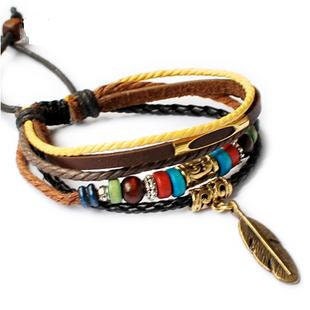 Fashion Adjustable  bracelets Cuff made of Leather Ropes and Feather pendant  unisex bracelet cuff bracelet Jewelry Bangle bracelet  709S