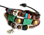 Adjustable Couple bracelets Cuff made of Leather Ropes and Color Wooden Beads unisex bracelet cuff bracelet Jewelry Bangle bracelet  807S