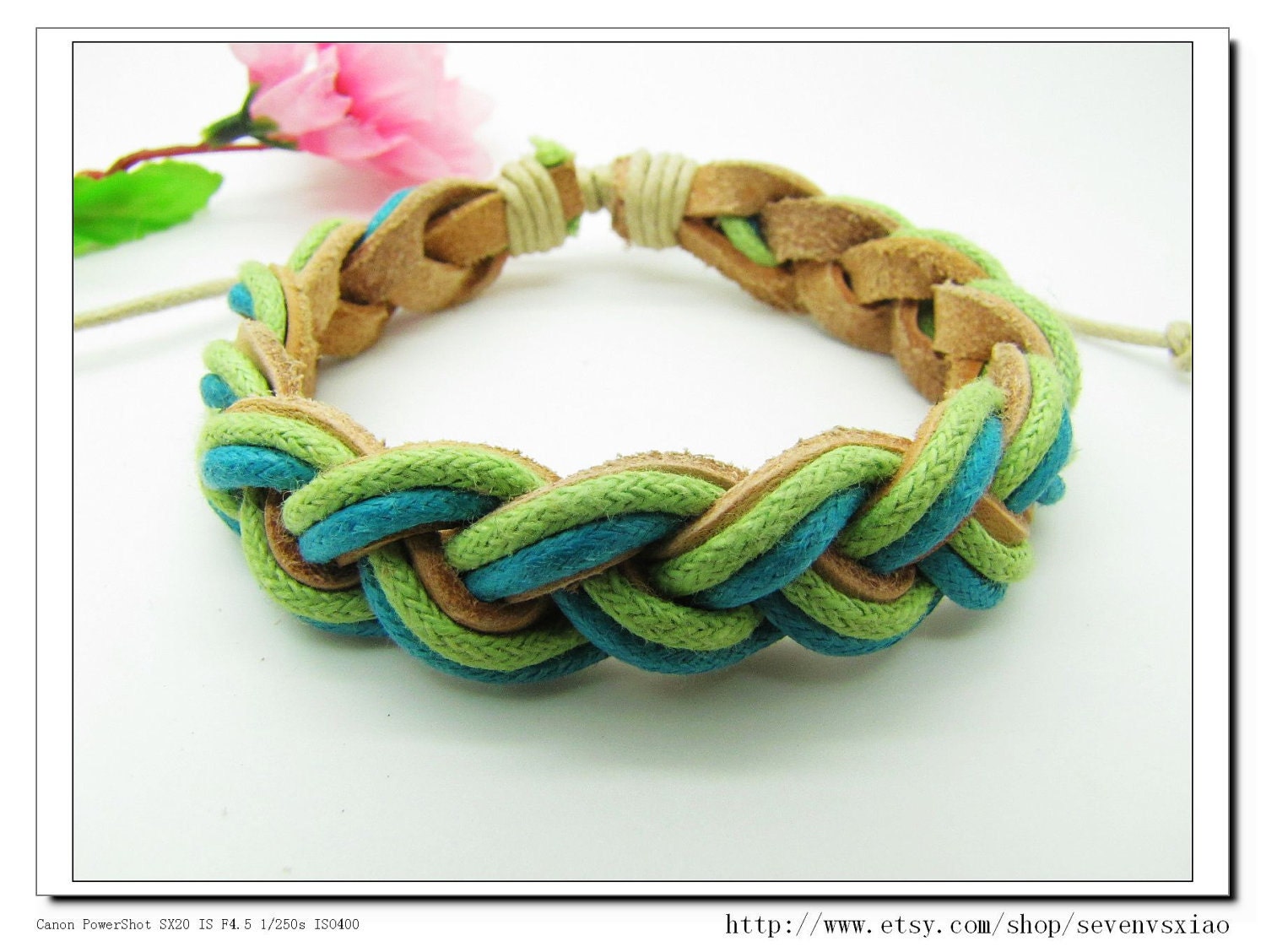 Real Leather and Multicolour Cotton Rope Adjustable Multicolour Bracelet   Woven Bracelets Adjustable 660S