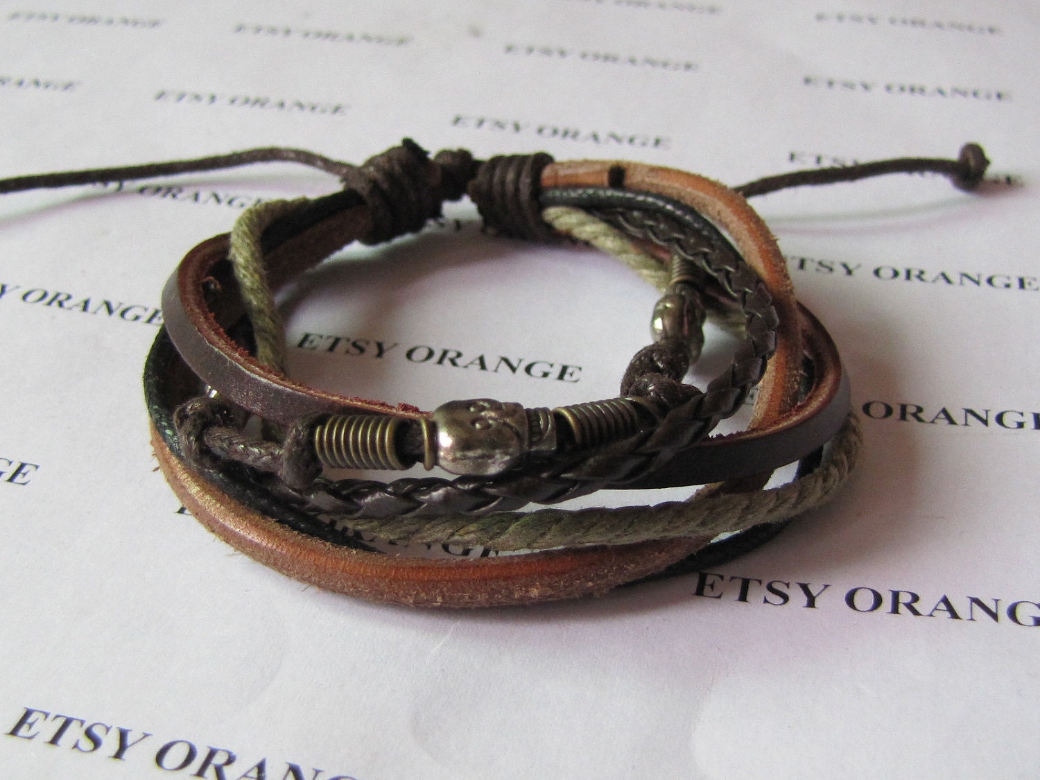 Real Leather and Multicolour Cotton Rope Woven Bracelets Adjustable 344S