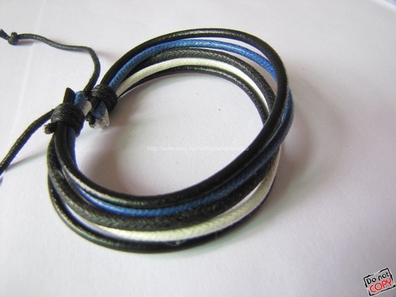Adjustable High Fashion/Hip Hop Leather And Multicolour Cotton Rope Woven Bracelets 405S
