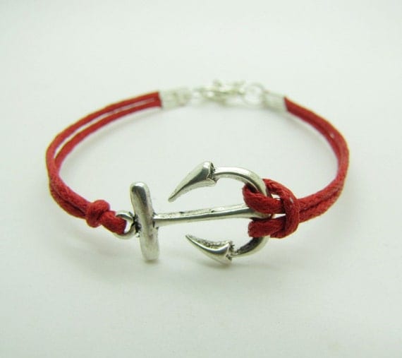Adjustable Vintage Silver anchor Bacelet  Anchor Bracelet With Red Rope Cuff Bracelet Vintage bracelet 840S
