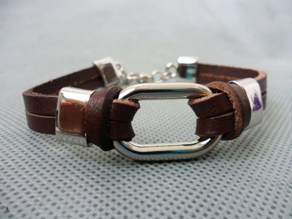 brown 2 leathers and stainless steel bracelet 186S