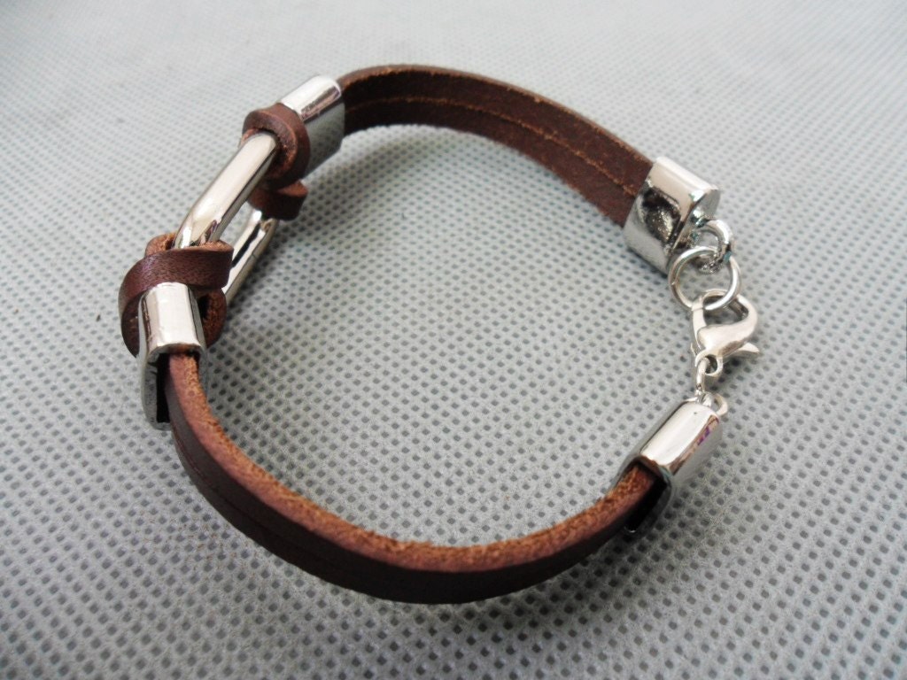 brown 2 leathers and stainless steel bracelet 186S