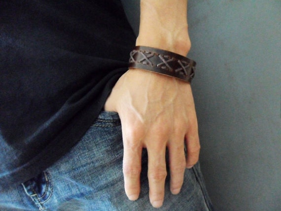 Adjustable Leather Bracelet /Couple bracelets Brown Real Leather and metal buckle/Hemp ropes Cuff wrist 219S