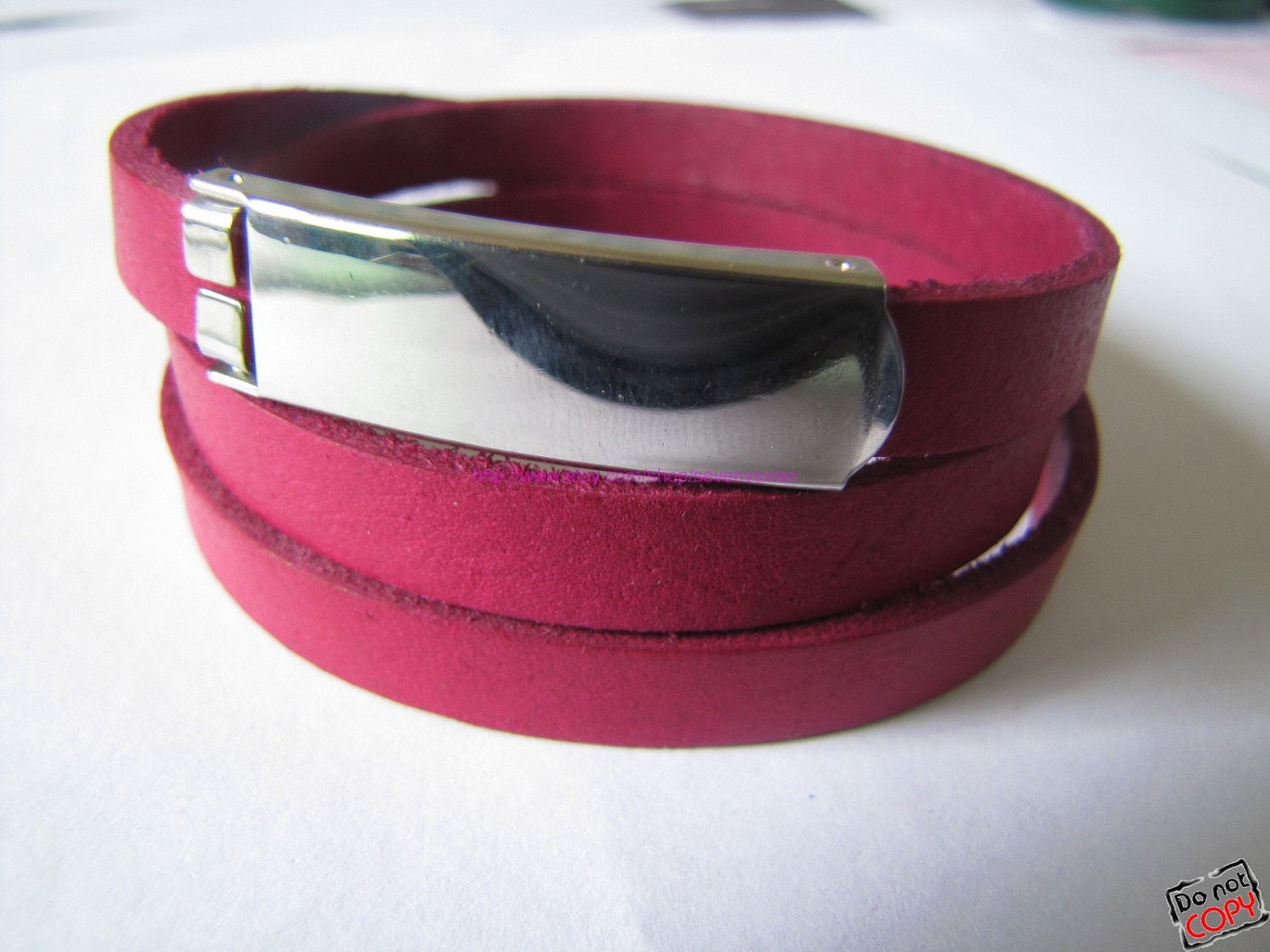 Pink  Real Leather Bracelet Cuff Bracelet  Buckle Mems Bracelet/Women Bracelet 434S