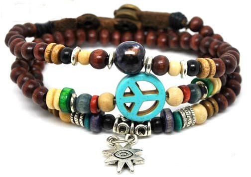 10%OFF Discount Blue Anti-war peace peaceful Brown Wooden Beadeds Wrap Bracelet, Colorful Jewelry Beaded Bracelets 584S