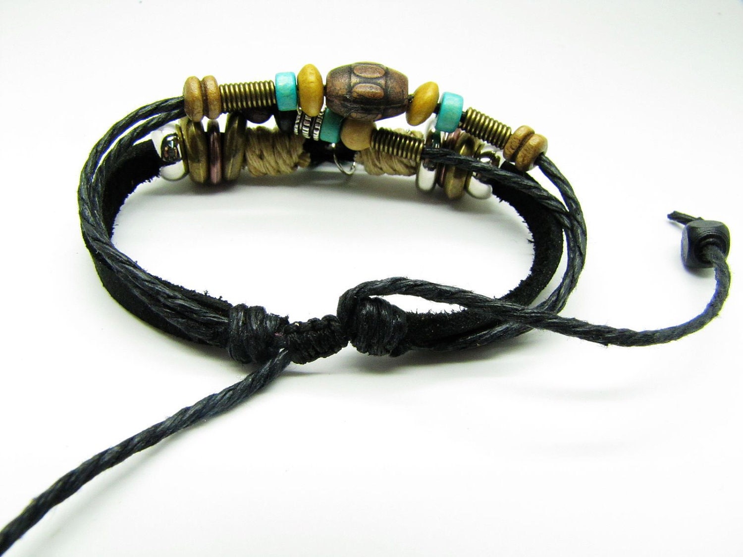 Adjustable Couple bracelets Cuff made of Leather Ropes and Color Wooden Beads unisex bracelet cuff bracelet Jewelry Bangle bracelet  716S