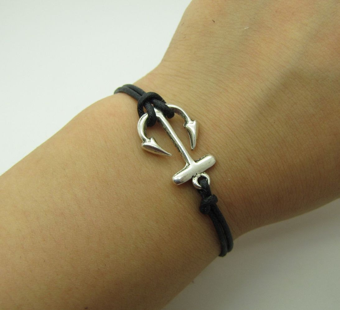Adjustable Vintage Silver anchor Bacelet  Anchor Bracelet With Black Rope Cuff Bracelet Vintage bracelet 839S