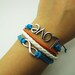 Blue Rope and White Leather Steampunk Bracelet antique silver karma love bracelet,Infinity Wish Love Bracelet Adjustable Bracelet 907S