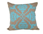 Aqua Door Designs Cushion cover in Floral A. Aqua design on sand/beige Linen/Cotton 42cmx42cm