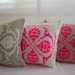 Cushion cover Floral A design. Fluro pink design on sand beige Linen/Cotton 50cm x 50cm