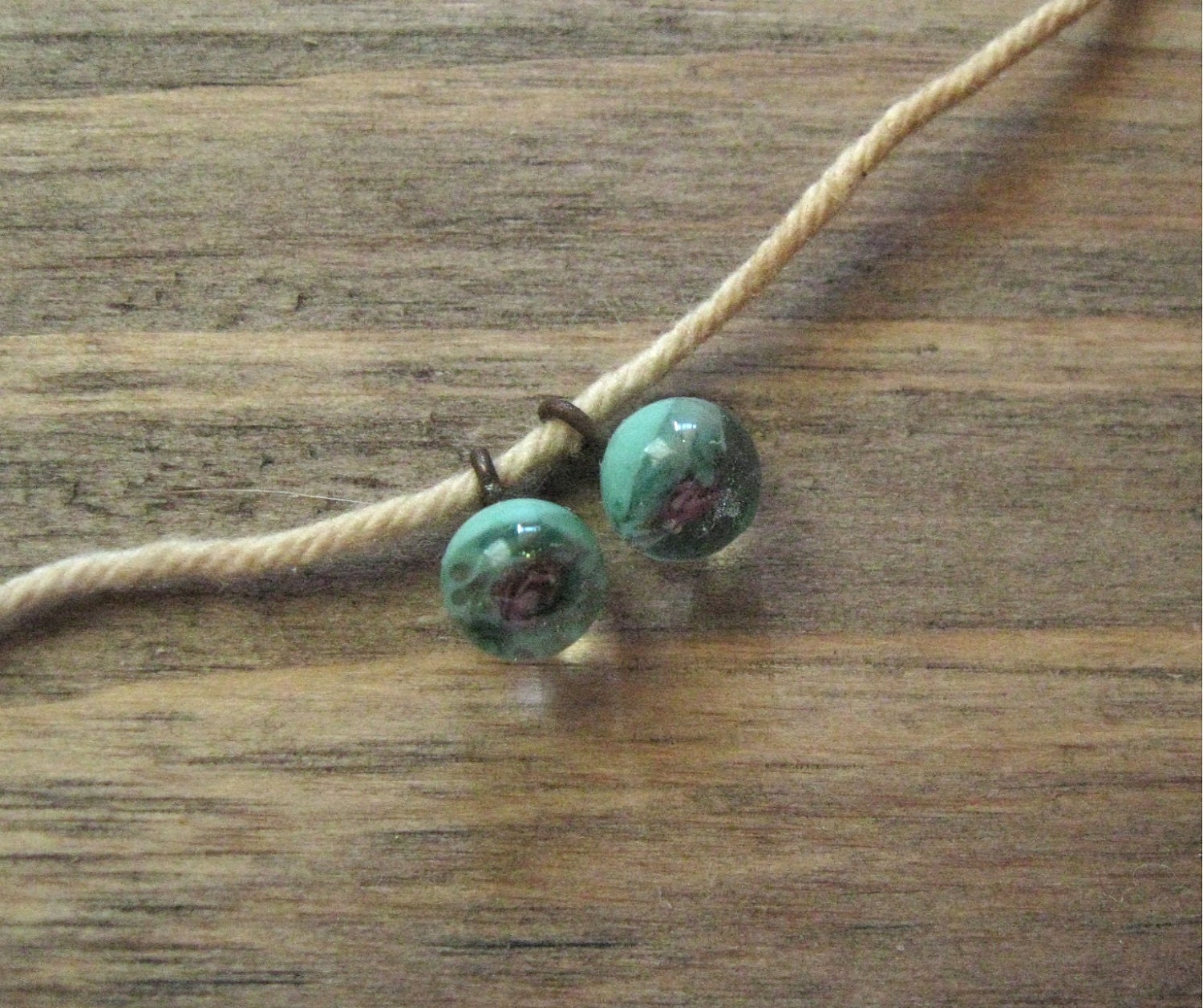 Aqua Lampwork Glass Paperweight Buttons Metal Loop Shanks 6mm (2)