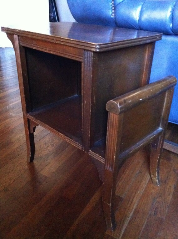 Vintage Wood Magazine Side Table Antique End Table by UniqueStash