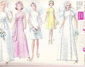 1967 Mod Wedding Gown, Bridesmaid Vintage Pattern, Princess Seams, A Line Skirt, Sleeveless, Short or Long Sleeves and Sash
