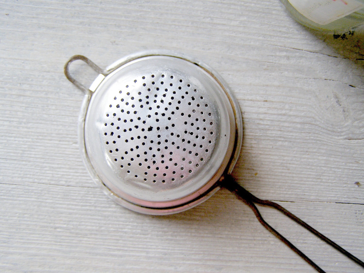 Vintage Aluminum Strainer, Rustic kitchen ware, small strainer, mid century