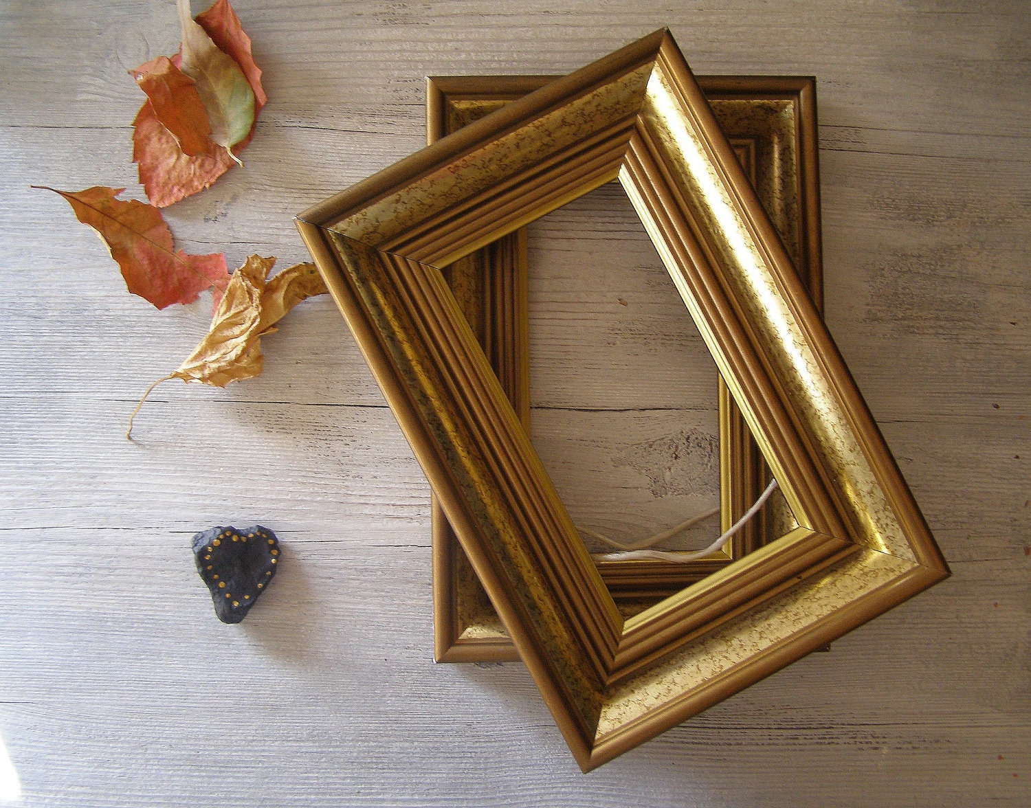 Vintage wood Frames, Gold shade and brown wood frames